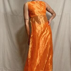Y2K Jessica McClintock for Gunne Sax vibrant orange two-piece set.
